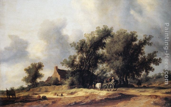 Salomon van Ruysdael Road in the Dunes with a Passenger Coach